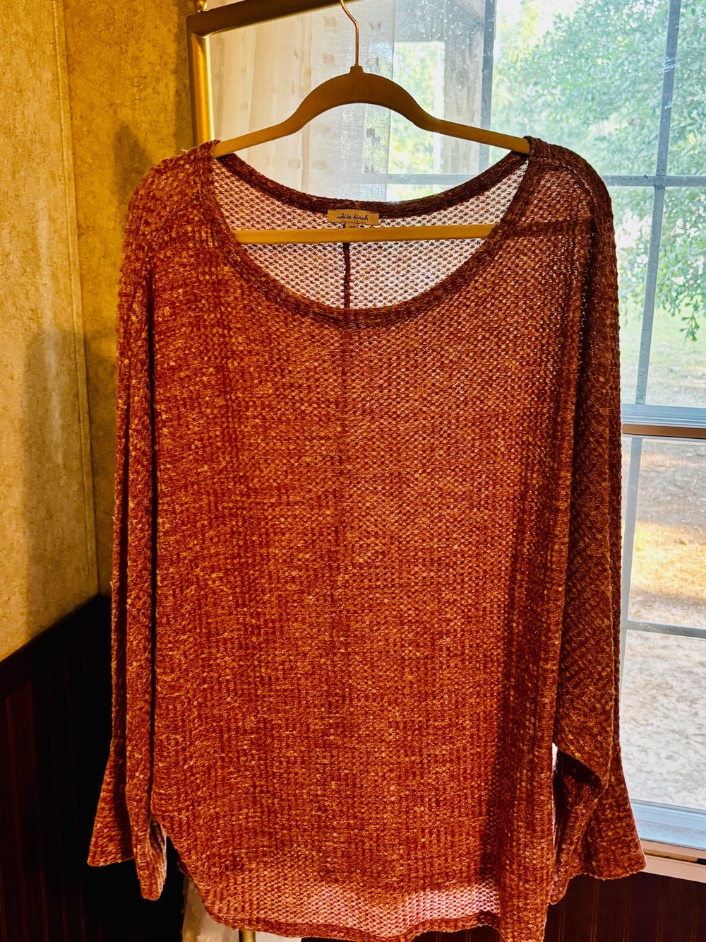 White Birch 2X Rust Brown Open Knit Oversized Lightweight Sweater Plus Size